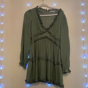 Francesca’s olive green ruffle dress size S